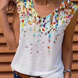 White sleeveless Tee with confetti graphics - NEW